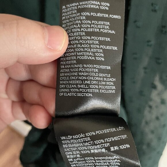 H & M Divided Women Plus 3XL Green Swiss Dot Sheer Long Sleeve Blouson Dress NWT - Picture 10 of 11